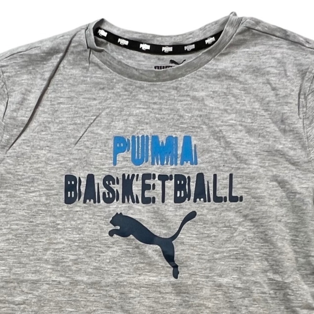 Kids Puma Basketball Graphic T-Shirt Size L 14-16 Grey Short‎ Sleeve Casual J7